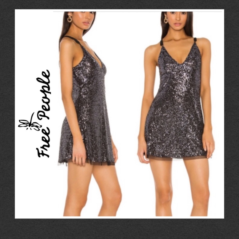 4X HP - FREE PEOPLE GOLD RUSH SEQUIN COCKTAIL MINI DRESS